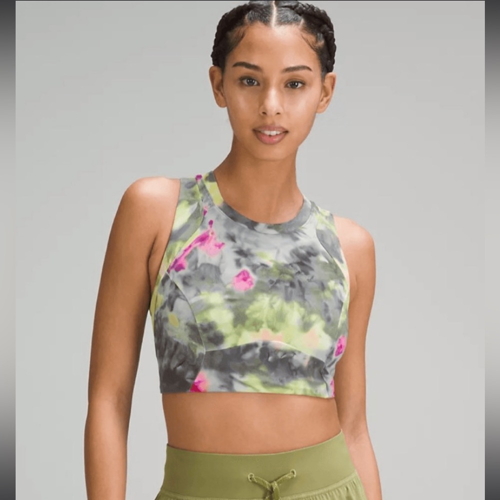 lululemon athletica High-Neck Tie-Dye Sports Bra in Gray, Green & Pink